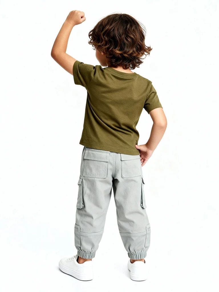 HOP Kids Boys Taupe Mid-Rise Cotton-Blend Cargo Joggers - Image 3