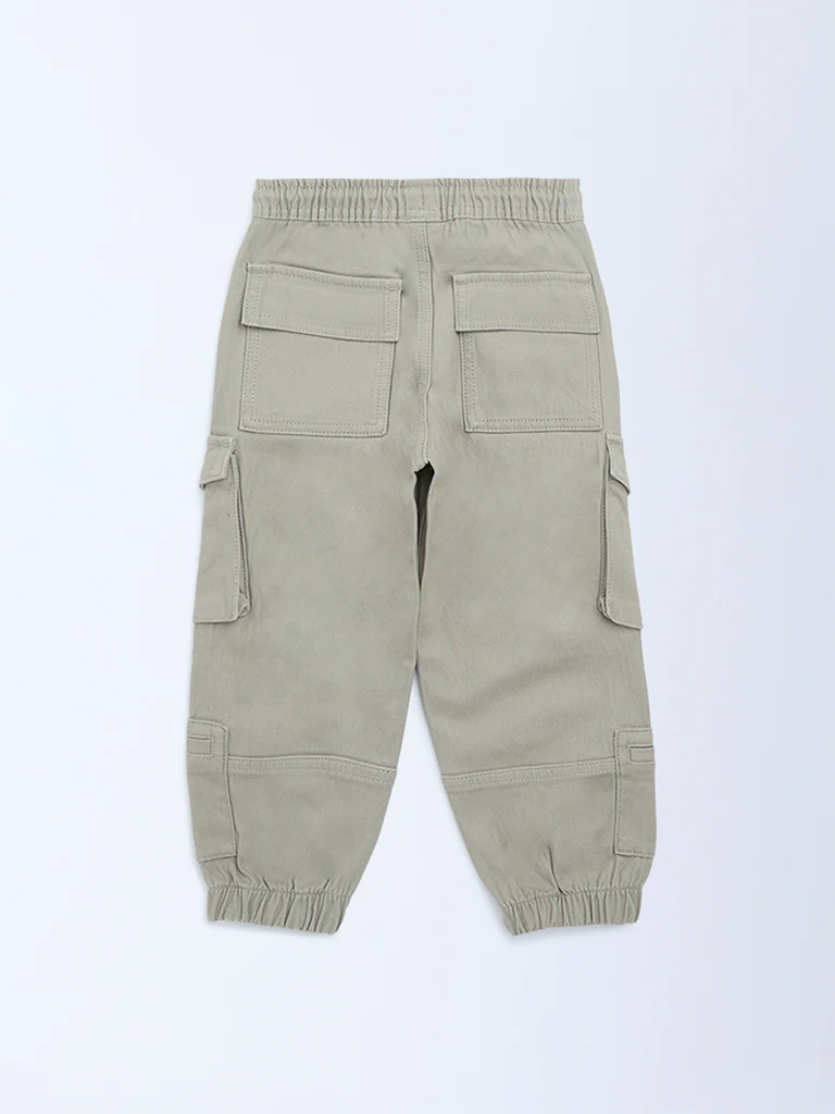 HOP Kids Boys Taupe Mid-Rise Cotton-Blend Cargo Joggers - Image 5