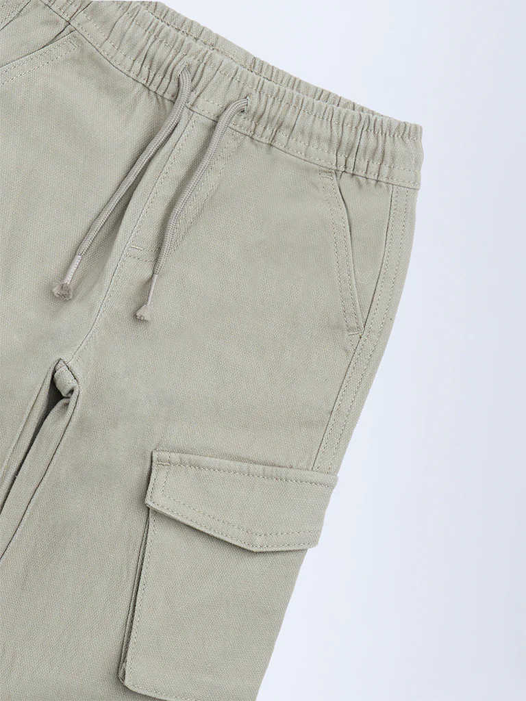 HOP Kids Boys Taupe Mid-Rise Cotton-Blend Cargo Joggers - Image 6