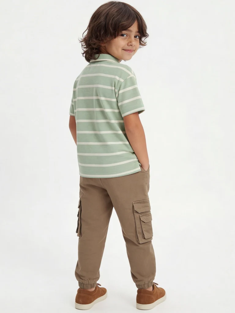 HOP Kids Boys Taupe Mid-Rise Cotton-Blend Cargo Pants - Image 3