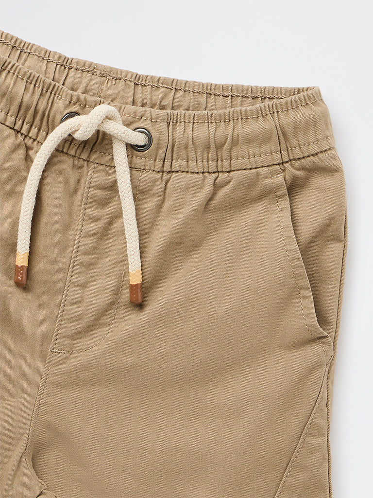 HOP Kids Boys Taupe Mid-Rise Cotton-Blend Shorts - Image 4