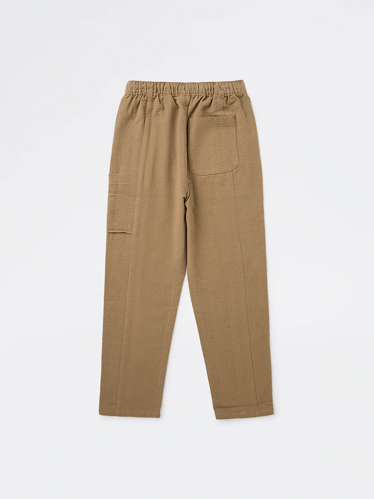 HOP Kids Boys Taupe Textured Mid-Rise Cotton Trousers - Image 4