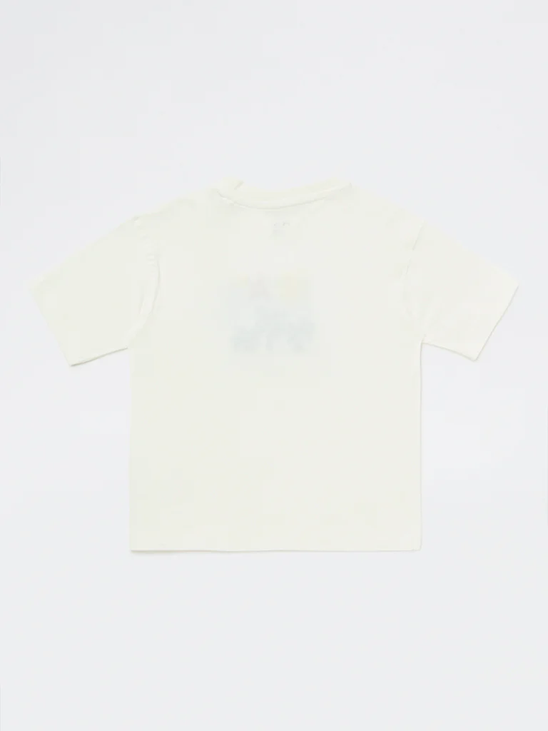 HOP Kids Boys White Embroidered Cotton T-Shirt - Image 4