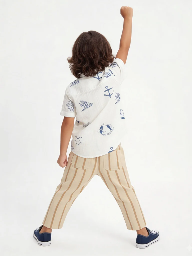 HOP Kids Boys White Sea-Inspired Cotton Shirt - Image 3