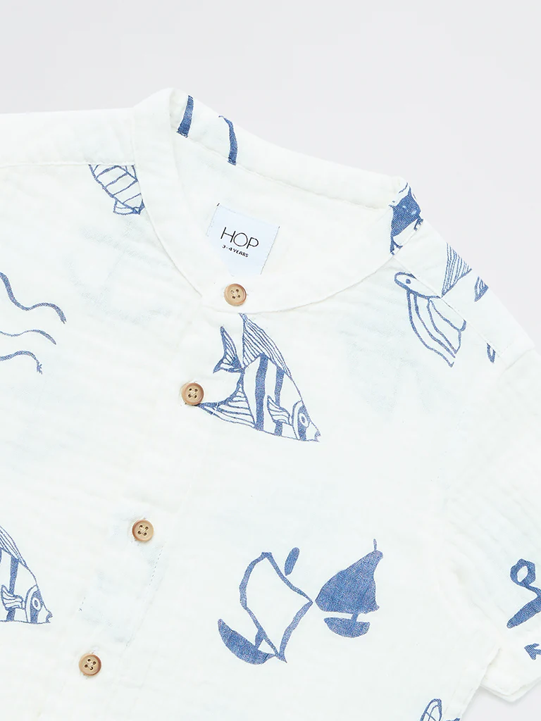 HOP Kids Boys White Sea-Inspired Cotton Shirt - Image 6