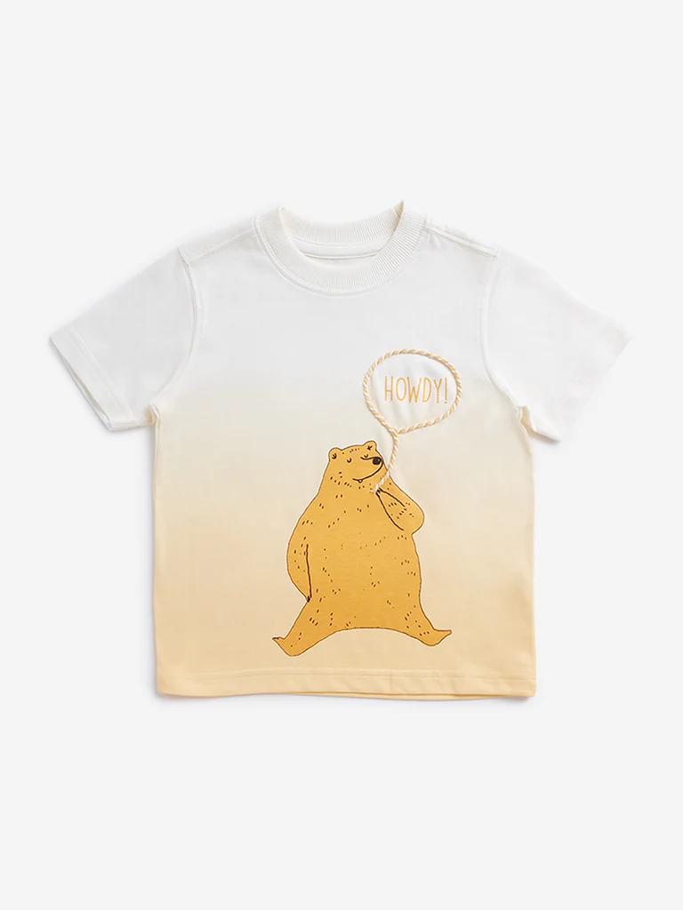 HOP Kids Boys Yellow Animal Print Cotton T-Shirt