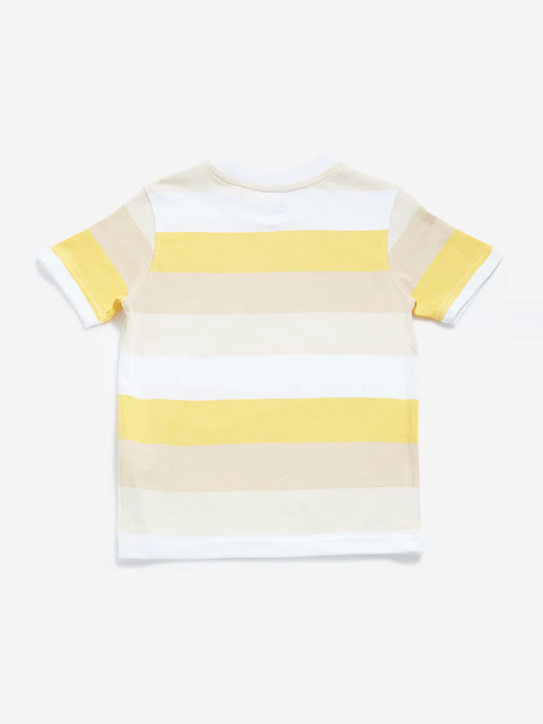 HOP Kids Boys Yellow Colour blocked Cotton T-Shirt - Image 3