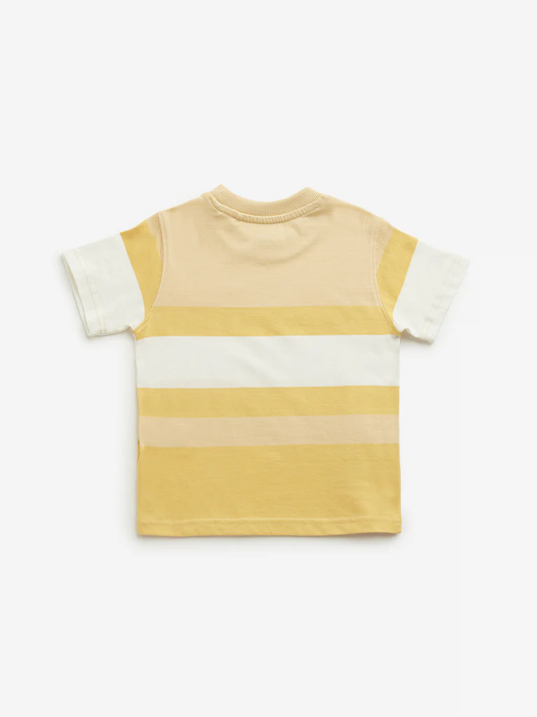 HOP Kids Boys Yellow Colour-Blocked Cotton T-Shirt - Image 3