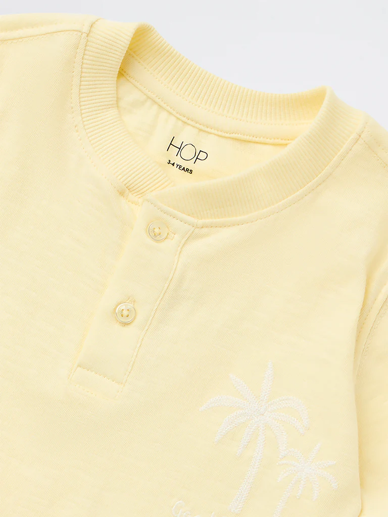 HOP Kids Boys Yellow Embroidered Cotton T-Shirt - Image 5