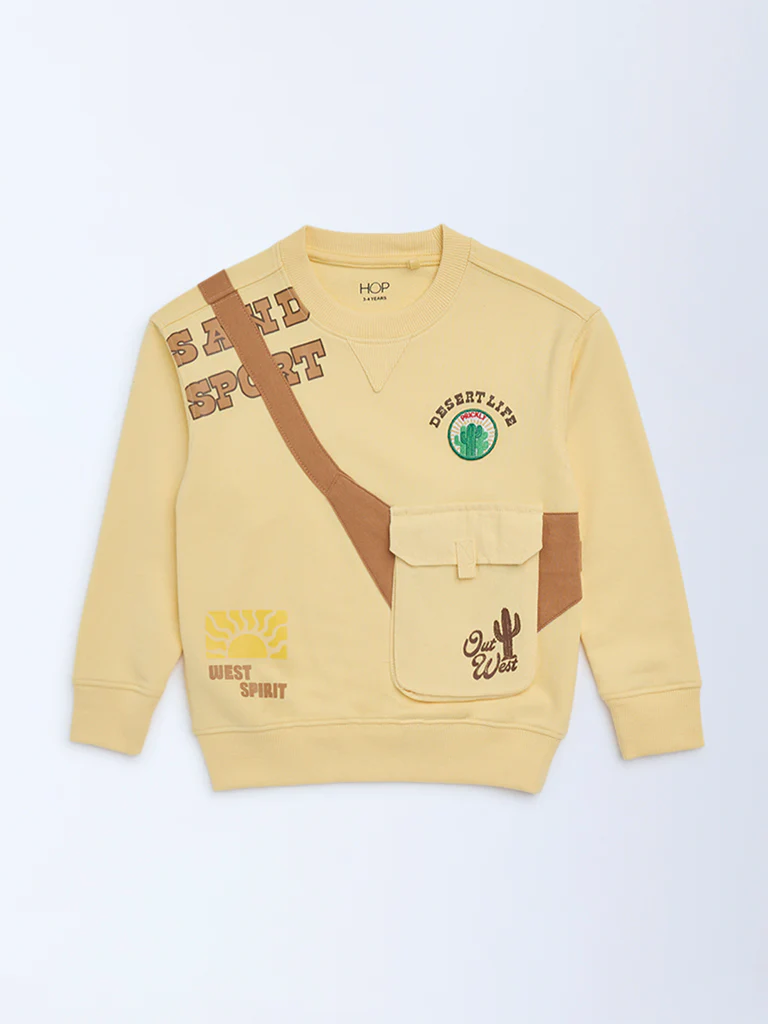 HOP Kids Boys Yellow Pouch Detailed Cotton-Blend Sweatshirt - Image 3