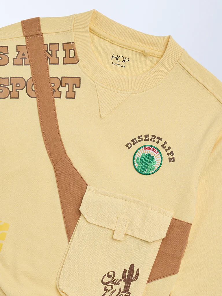 HOP Kids Boys Yellow Pouch Detailed Cotton-Blend Sweatshirt - Image 5