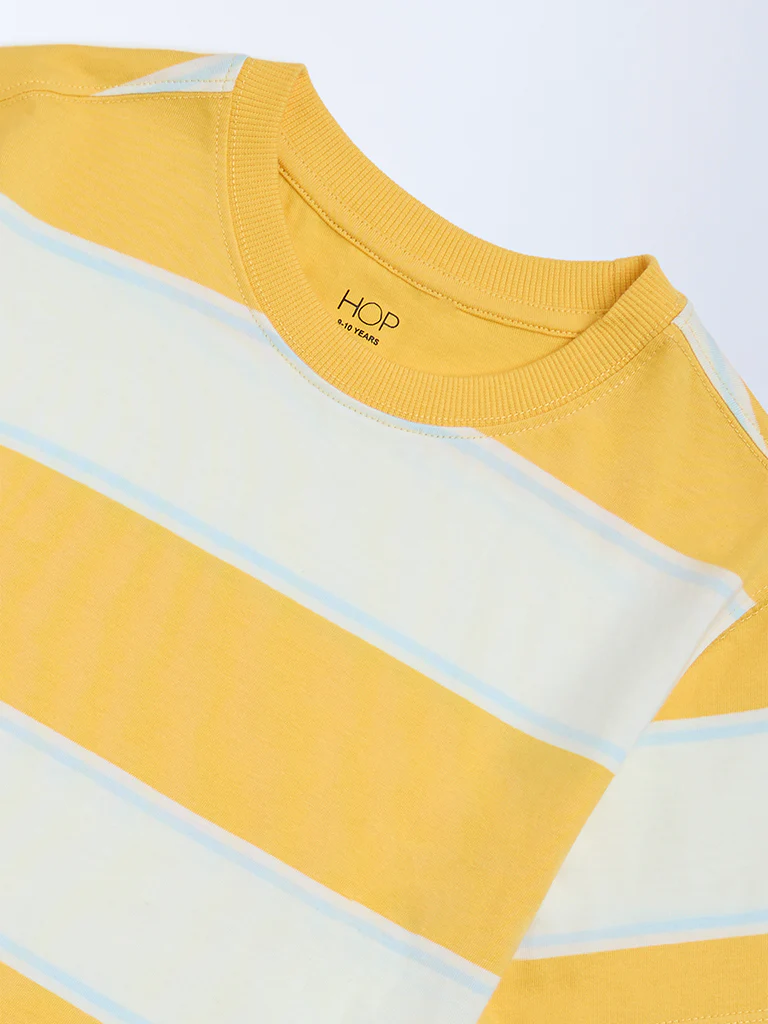 HOP Kids Boys Yellow Striped Cotton T-Shirt - Image 5