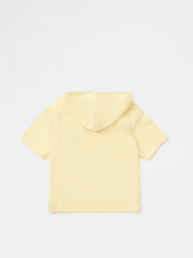 HOP Kids Boys Yellow Text Embossed Hooded Cotton T-Shirt - Image 4