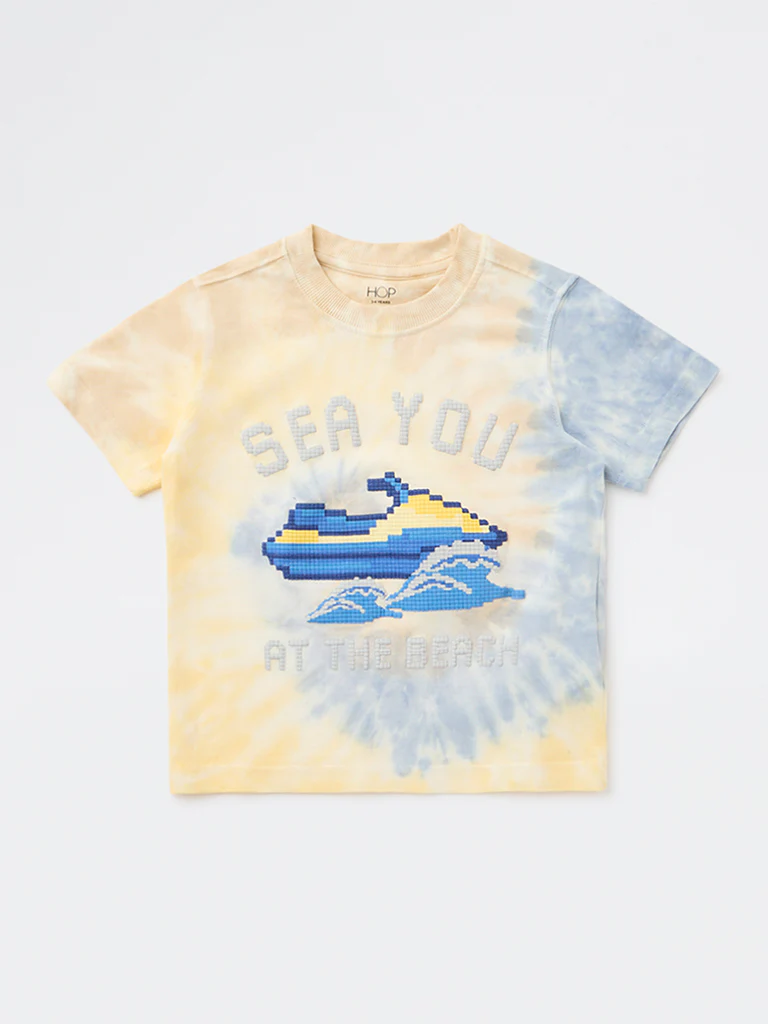 HOP Kids Boys Yellow Tie-Dye Pattern Cotton T-Shirt - Image 4
