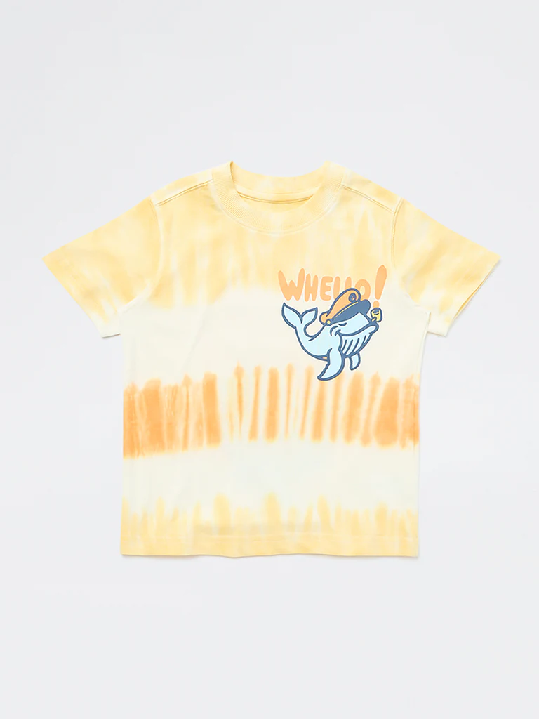 HOP Kids Boys Yellow Tie-Dye Printed Cotton T-Shirt - Image 4