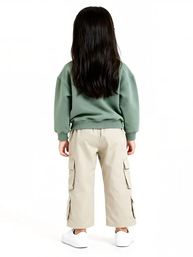 HOP Kids Girls Beige Cargo-Style High-Rise Trousers - Image 3