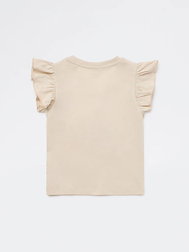 HOP Kids Girls Beige Crab Embroidered Cotton Top - Image 5