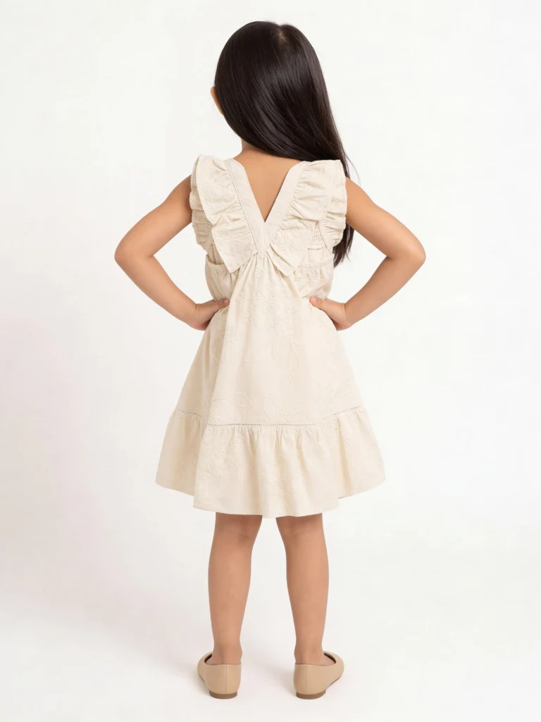 HOP Kids Girls Beige Embroidered A-Line Cotton Dress - Image 2