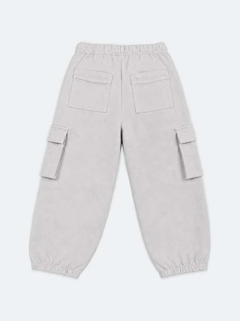HOP Kids Girls Beige Floral Embroidered Cargo Trousers - Image 4