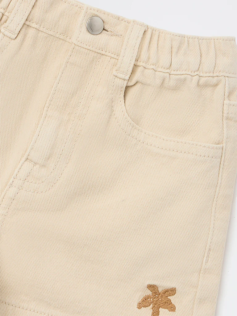 HOP Kids Girls Beige High-Rise Denim Shorts - Image 6