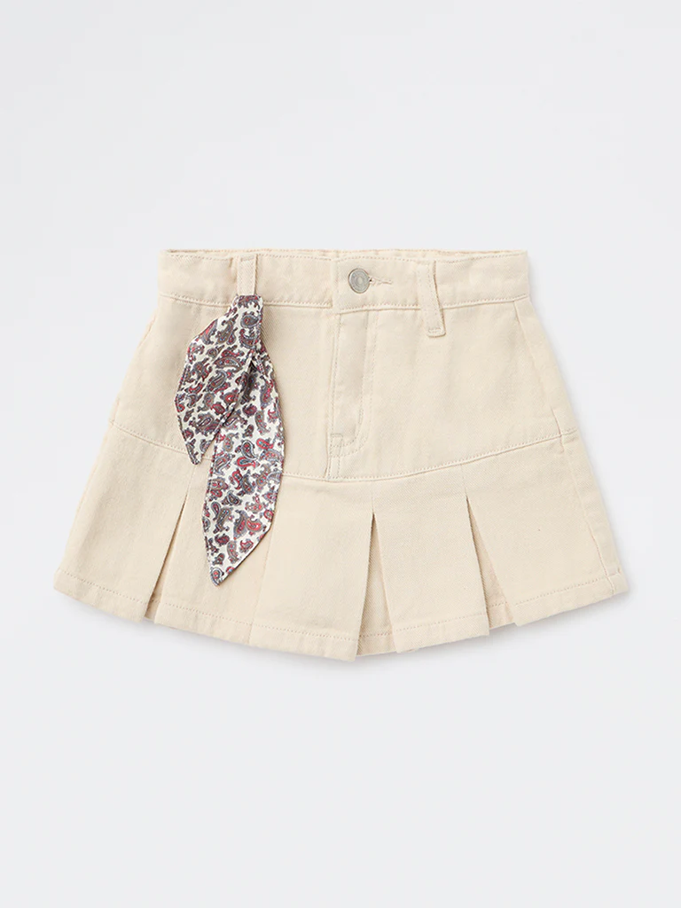 HOP Kids Girls Beige Mid-Rise Denim Skirt - Image 4