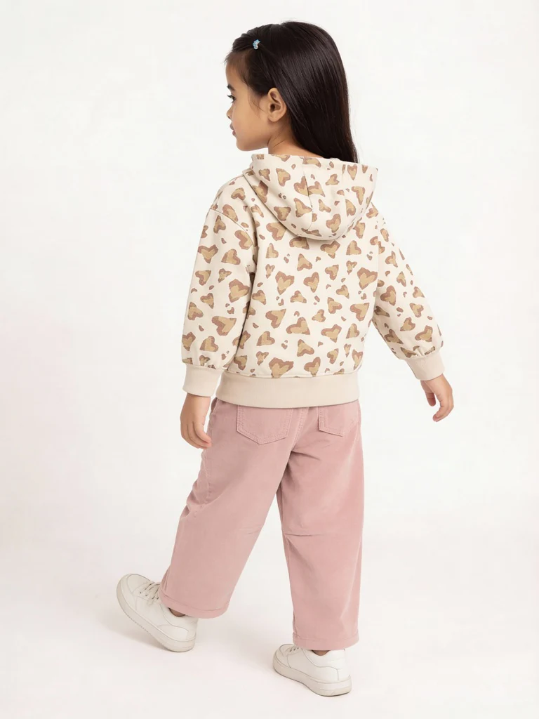 HOP Kids Girls Beige Printed Cotton-Blend Hoodie - Image 3