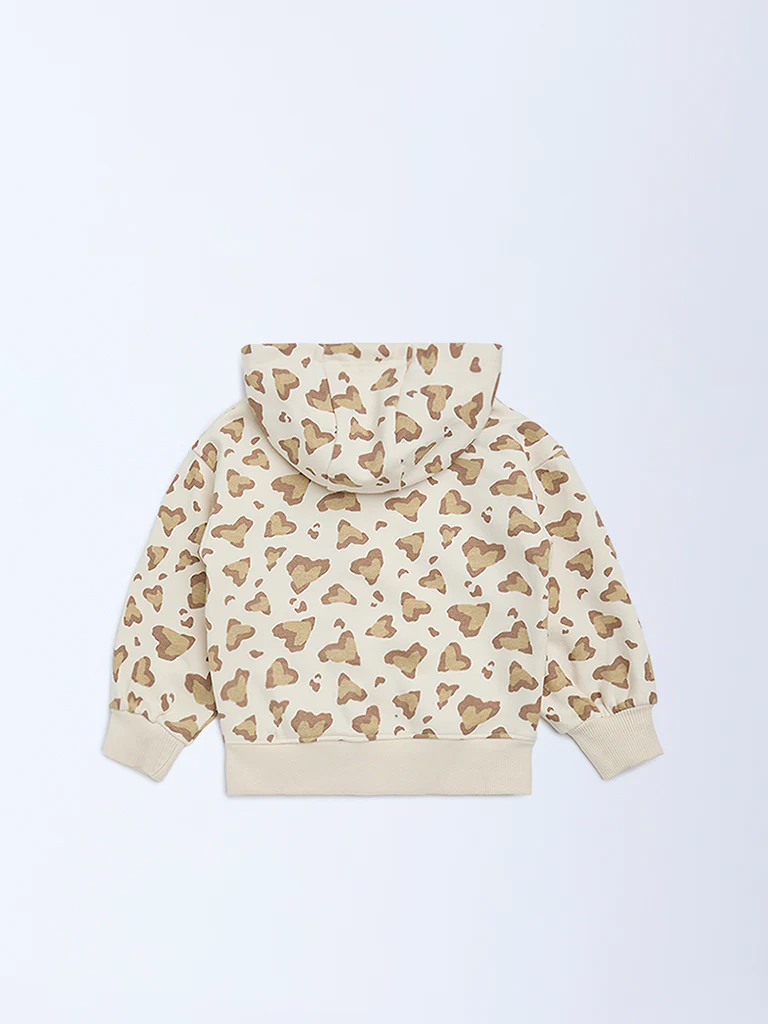 HOP Kids Girls Beige Printed Cotton-Blend Hoodie - Image 5