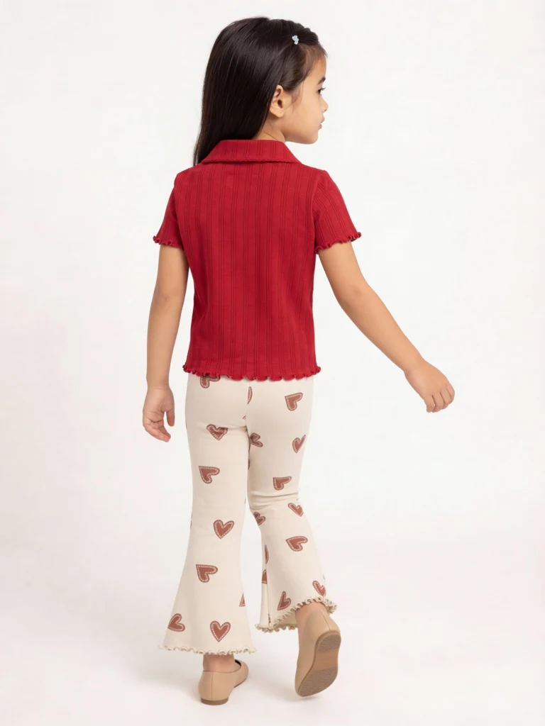 HOP Kids Girls Beige Printed High-Rise Cotton-Blend Flare Leggings - Image 3