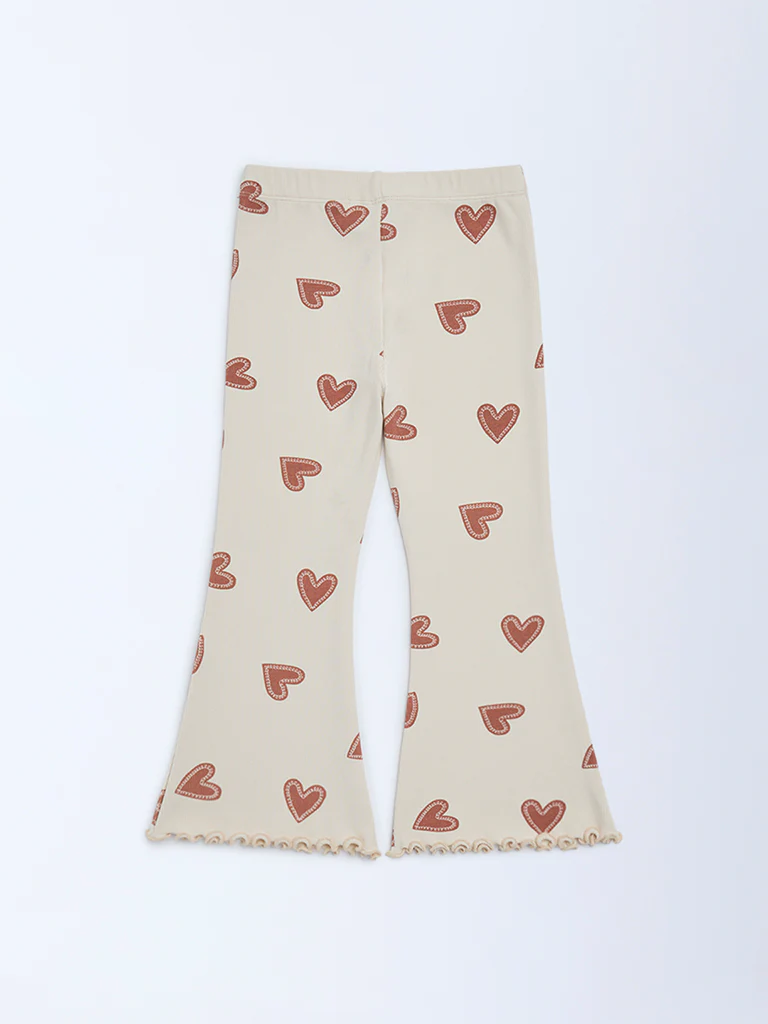 HOP Kids Girls Beige Printed High-Rise Cotton-Blend Flare Leggings - Image 5