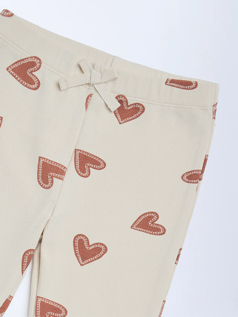 HOP Kids Girls Beige Printed High-Rise Cotton-Blend Flare Leggings - Image 6
