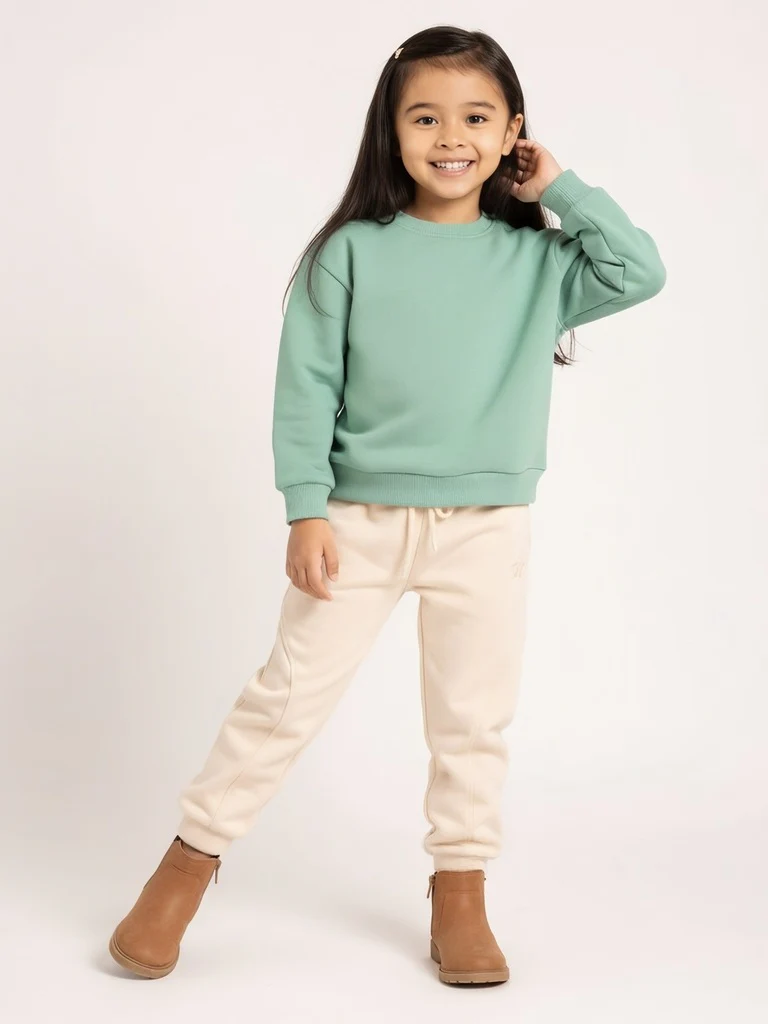 HOP Kids Girls Beige Solid High-Rise Cotton-Blend Joggers