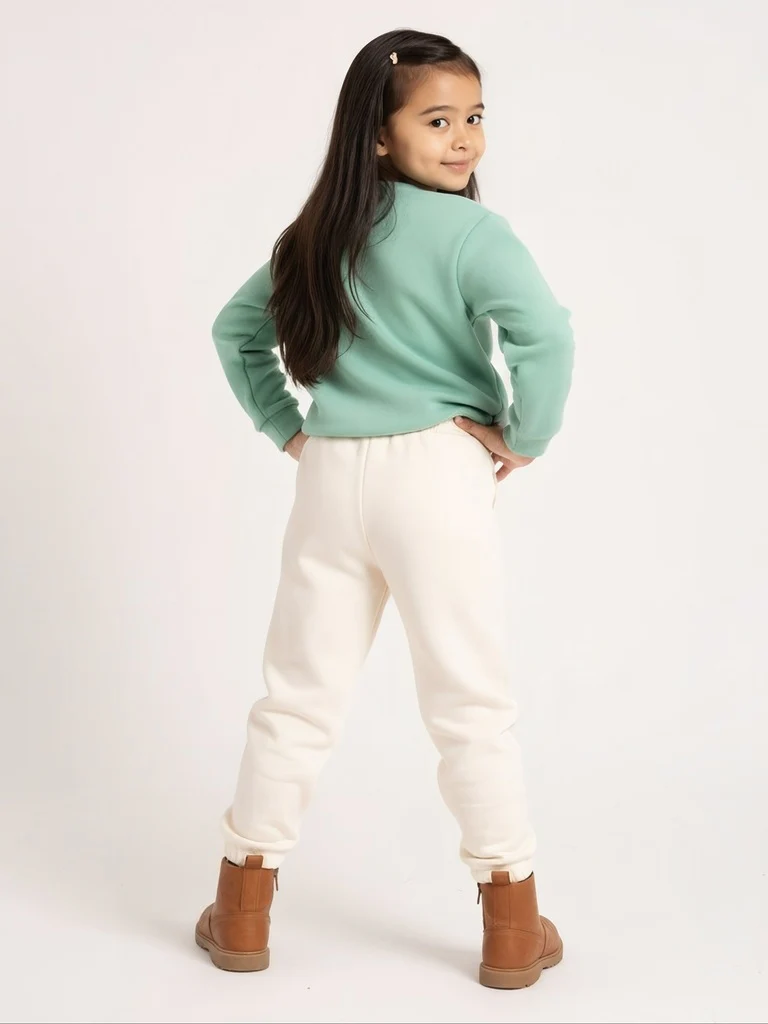 HOP Kids Girls Beige Solid High-Rise Cotton-Blend Joggers - Image 2