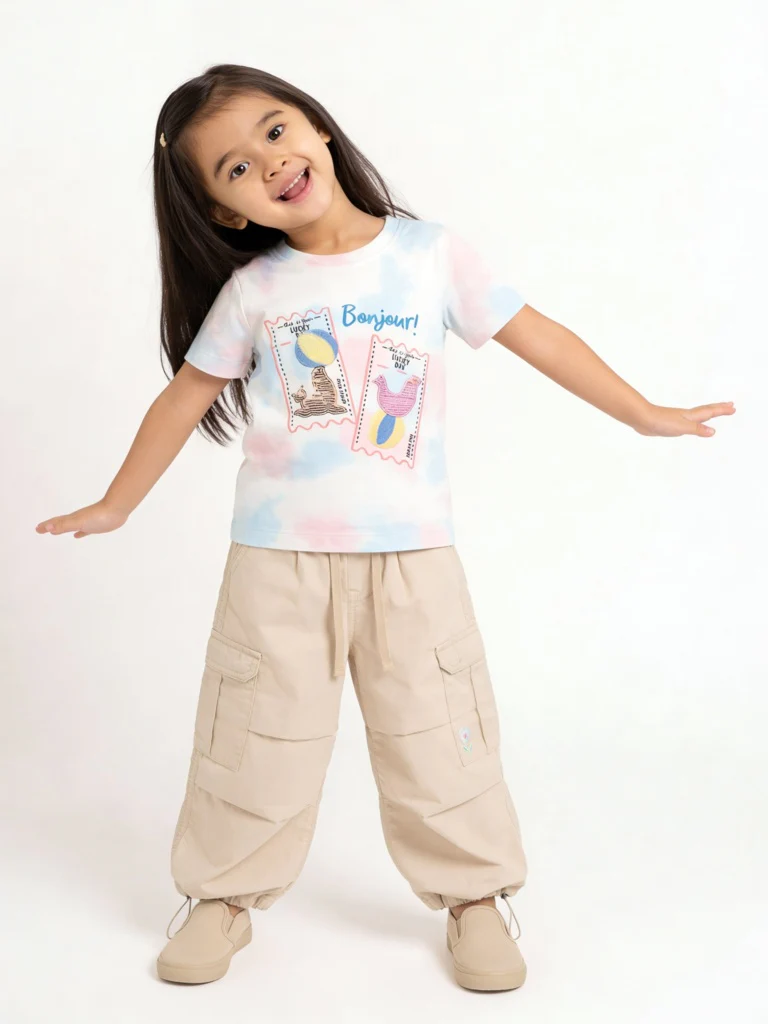 HOP Kids Girls Beige Solid High-Rise Cotton Joggers