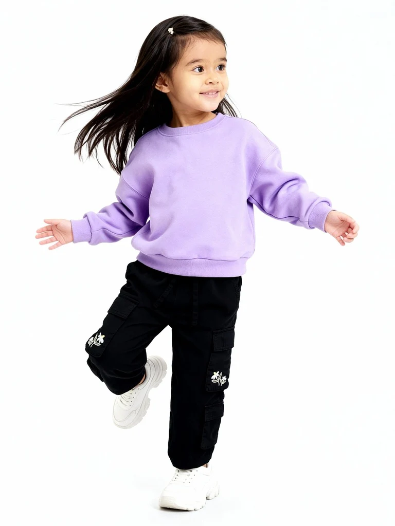 HOP Kids Girls Black Cargo-Style High-Rise Trousers