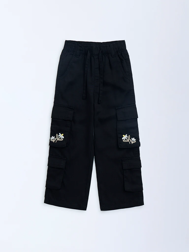 HOP Kids Girls Black Cargo-Style High-Rise Trousers - Image 3