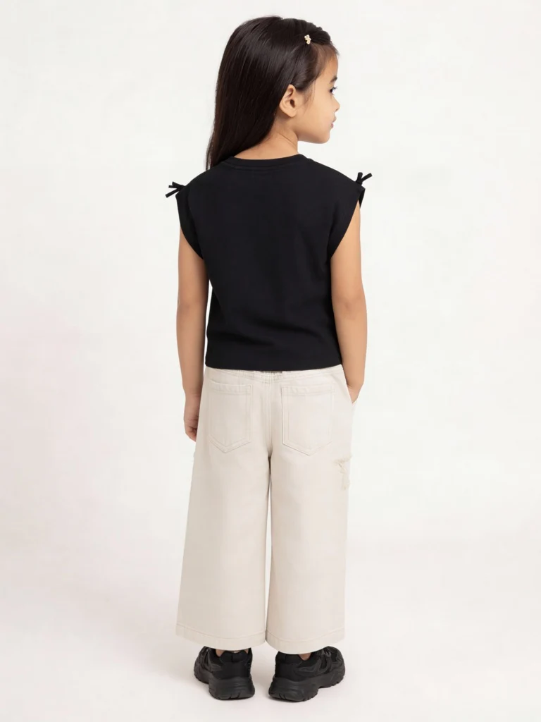 HOP Kids Girls Black Embellished Cotton T-Shirt - Image 3