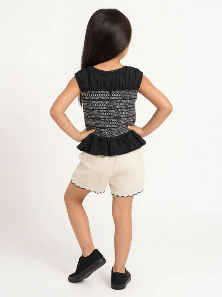 HOP Kids Girls Black Embroidered Smocked Cotton Top - Image 2