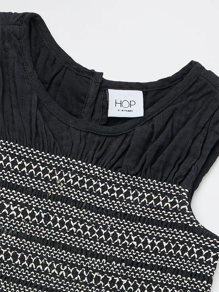HOP Kids Girls Black Embroidered Smocked Cotton Top - Image 5