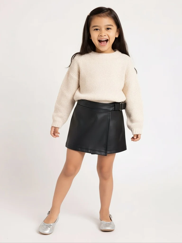 HOP Kids Girls Black Faux Leather High-Rise Skort