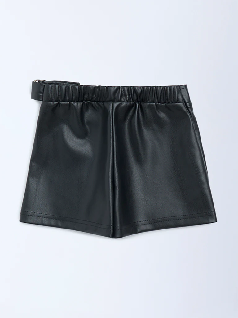 HOP Kids Girls Black Faux Leather High-Rise Skort - Image 4
