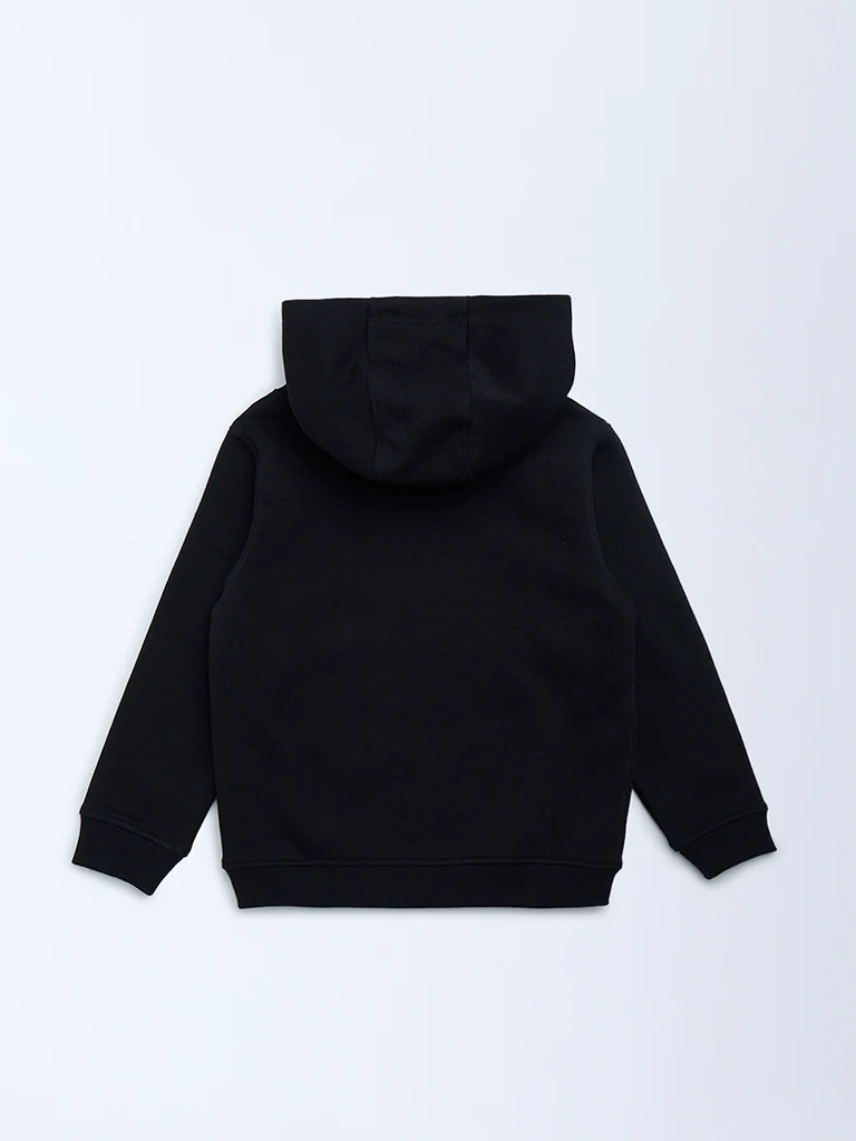 HOP Kids Girls Black Printed Cotton-Blend Hoodie - Image 4