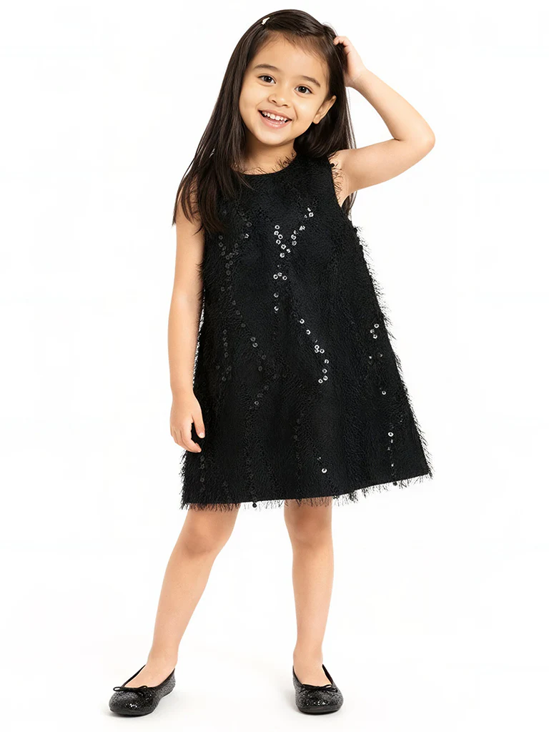 HOP Kids Girls Black Sequin Embellished Party Dress