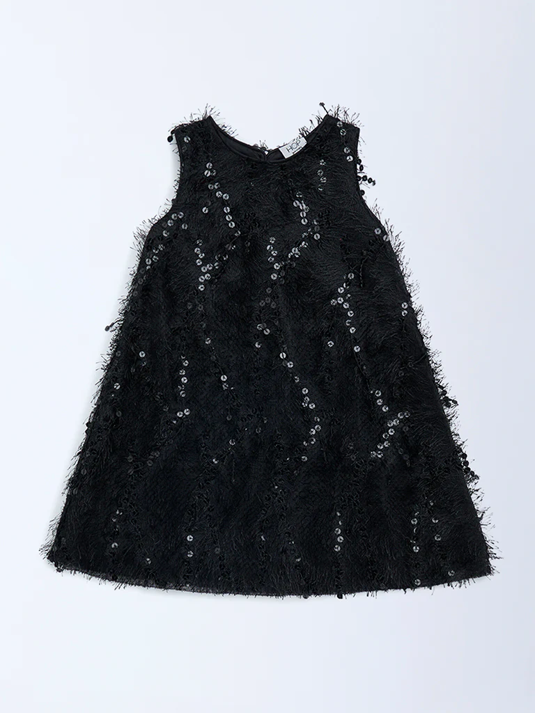 HOP Kids Girls Black Sequin Embellished Party Dress - Image 3