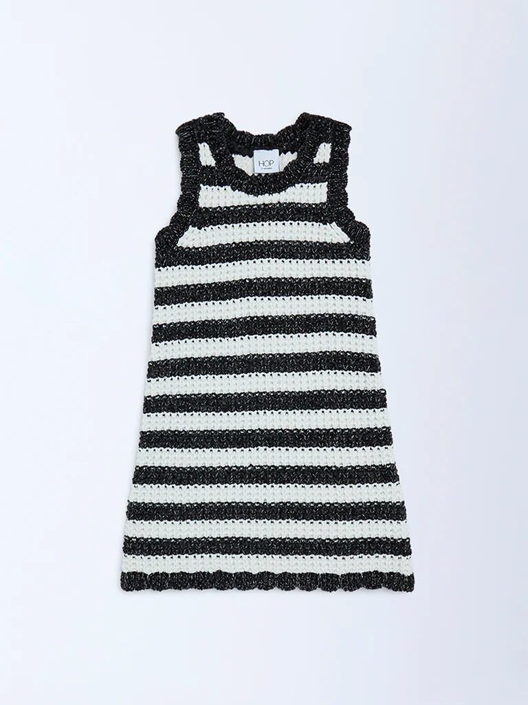 HOP Kids Girls Black Striped Knit-Textured A-Line Dress - Image 3