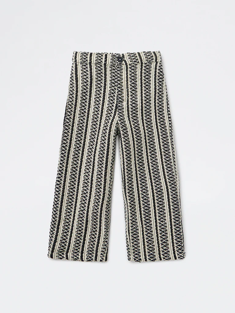 HOP Kids Girls Black Striped Knit Textured High-Rise Pants