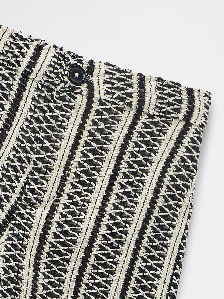 HOP Kids Girls Black Striped Knit Textured High-Rise Pants - Image 3
