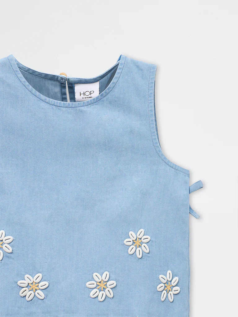 HOP Kids Girls Blue Applique Denim Top - Image 3