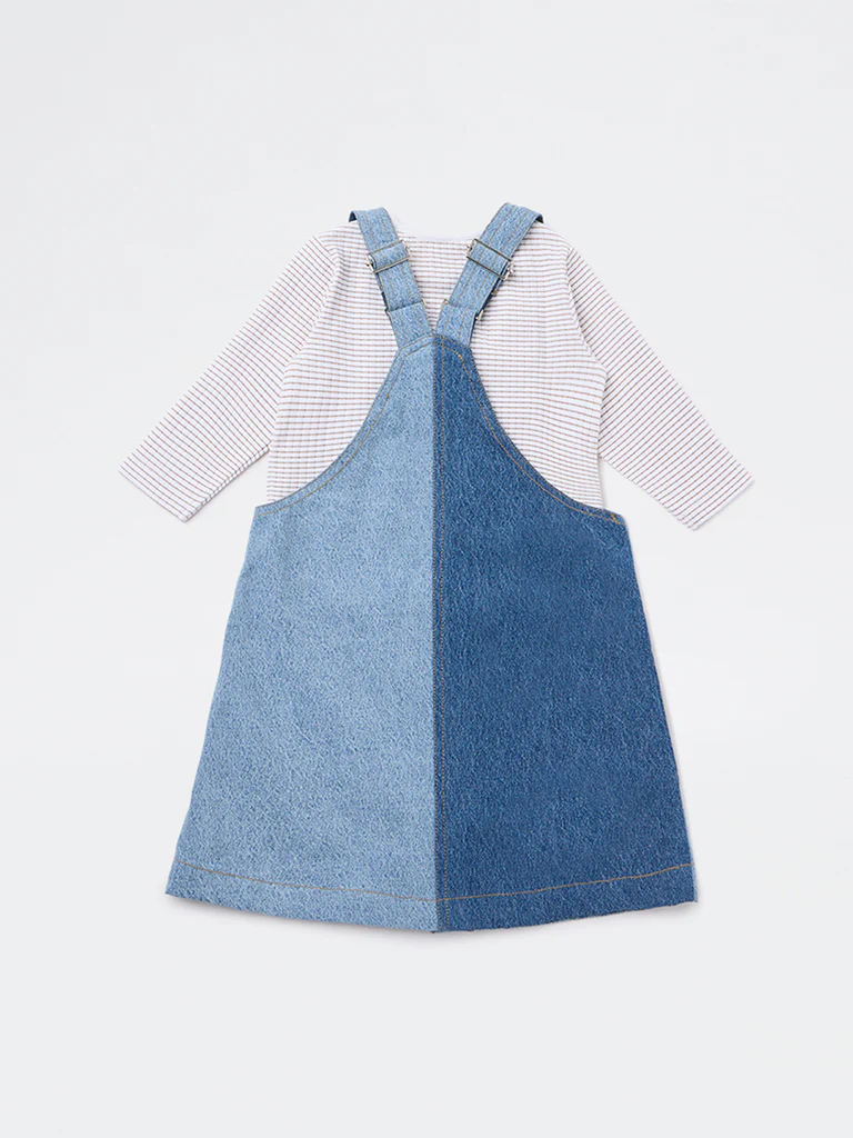 HOP Kids Girls Blue Denim Pinafore and T-Shirt Set - Image 2