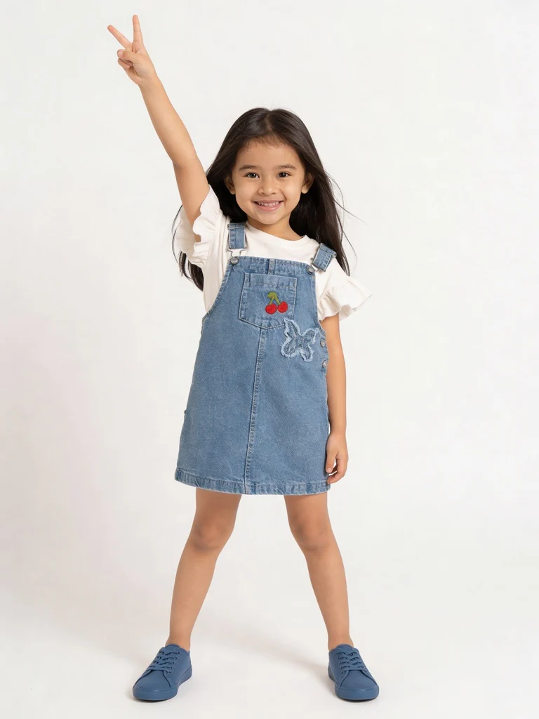 HOP Kids Girls Blue Denim Pinafore and T-Shirt Set