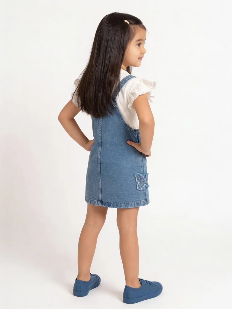 HOP Kids Girls Blue Denim Pinafore and T-Shirt Set - Image 2